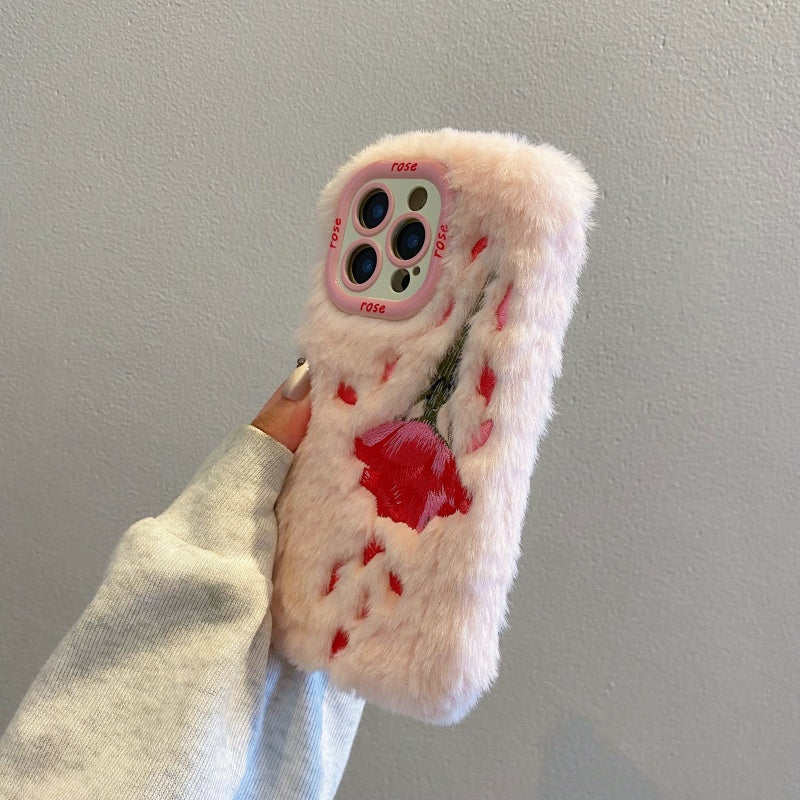 Fuzzy Floral Rose Pink iPhone Case