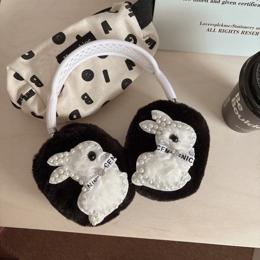 Pearl Bunny Plush Black AirPods Max Case