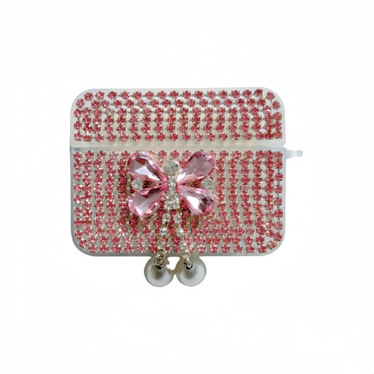 Pink Teardrop Rhinestone Butterfly AirPods Case