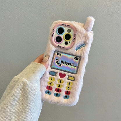 White Retro Handset Plush iPhone Case