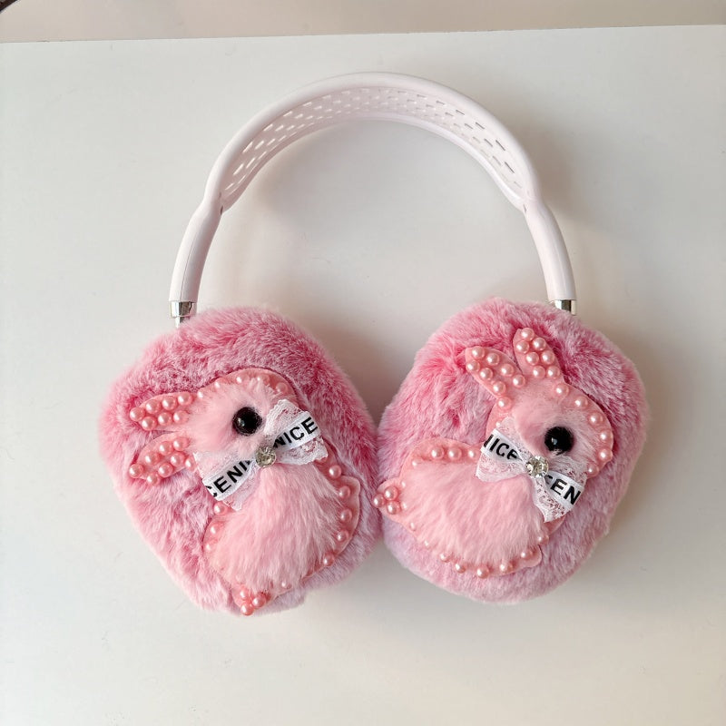 Pearl Bunny Plush Black AirPods Max Case