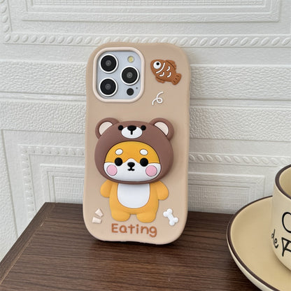 Bear-Hat Shiba Inu Stand & Fish iPhone Case