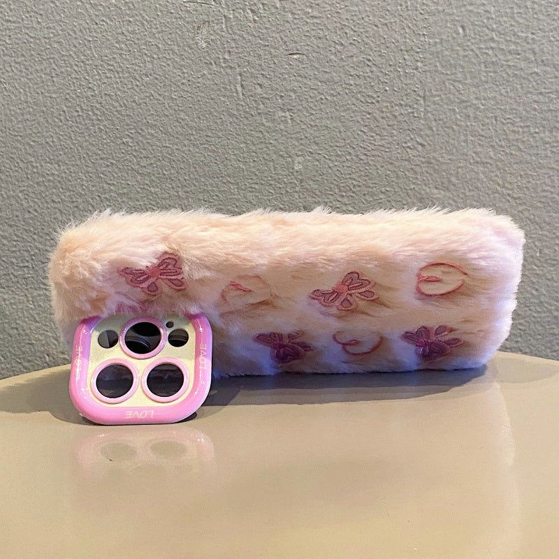 Pink Butterfly & Heart Plush iPhone Case With Stand