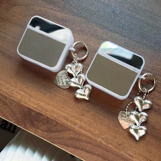 Mirror AirPods Case with Heart Charm Strap