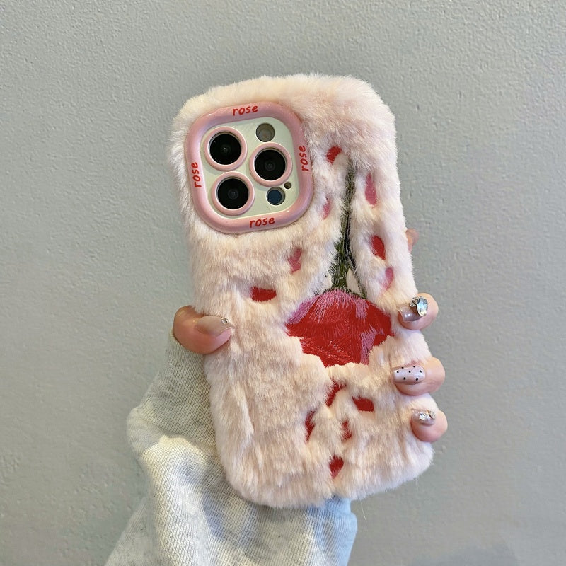 Fuzzy Floral Rose Pink iPhone Case
