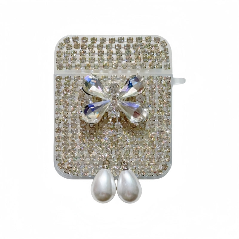 White Teardrop Rhinestone Butterfly AirPods Case