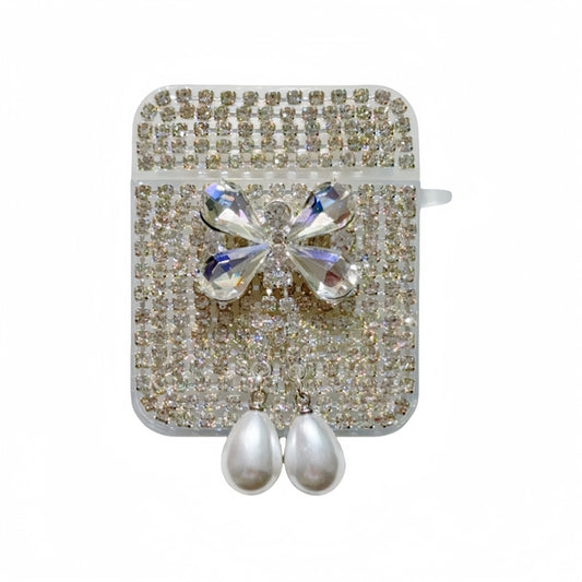 White Teardrop Rhinestone Butterfly AirPods Case