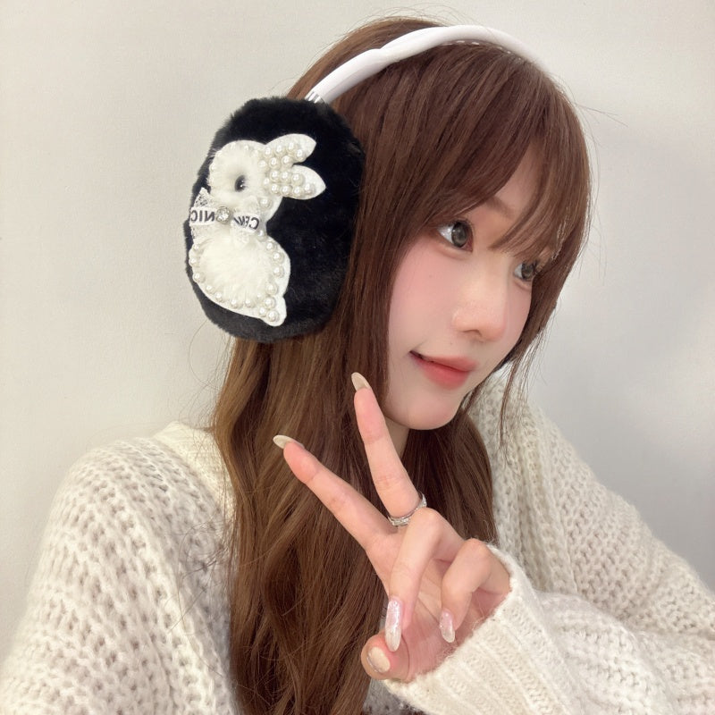 Pearl Bunny Plush Black AirPods Max Case