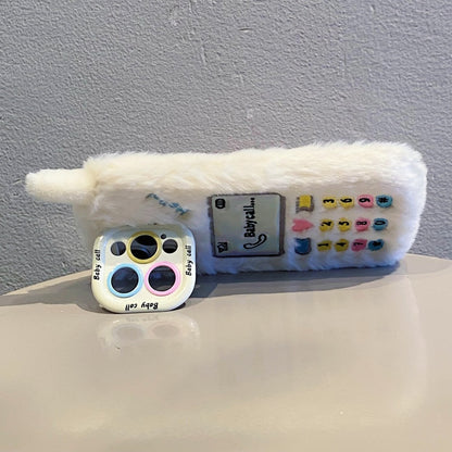 White Retro Handset Plush iPhone Case
