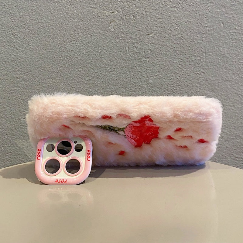 Fuzzy Floral Rose White iPhone Case