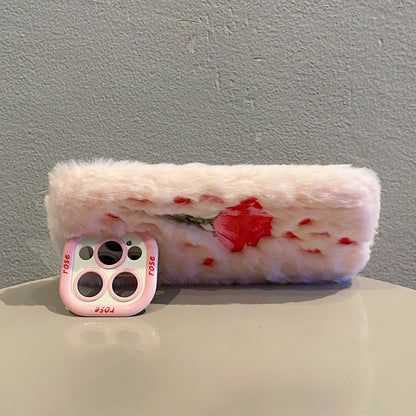 Fuzzy Floral Rose White iPhone Case