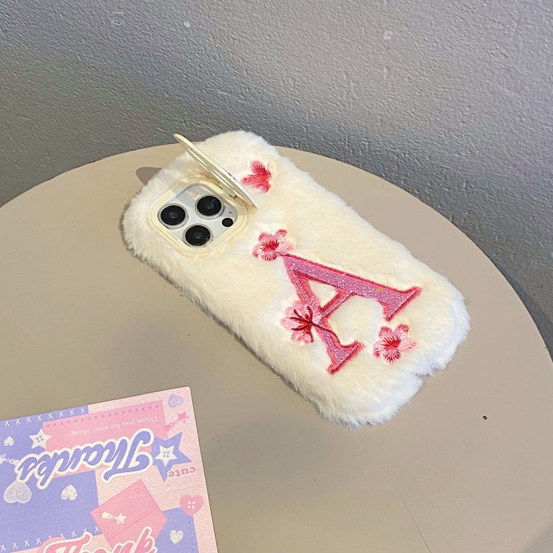 Pink Fuzzy Letter A with Flowers iPhone Case