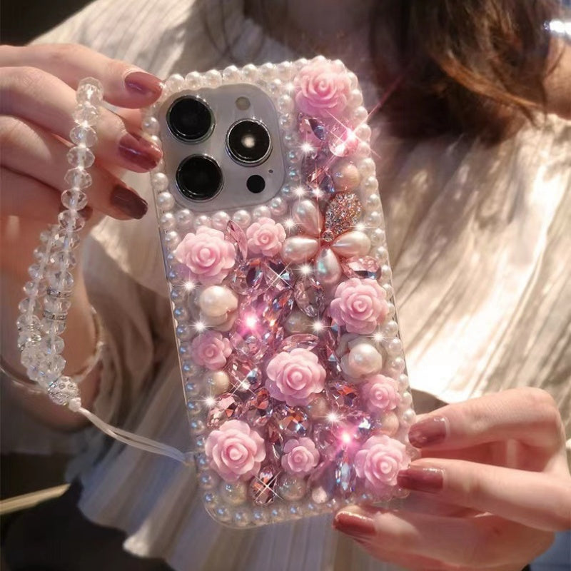 Chanel-Style Pearl & Rhinestone Floral iPhone Case