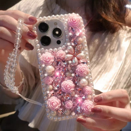 Chanel-Style Pearl & Rhinestone Floral iPhone Case