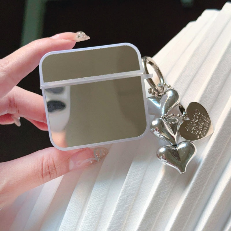 Mirror AirPods Case with Heart Charm Strap