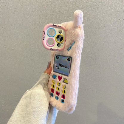 White Retro Handset Plush iPhone Case