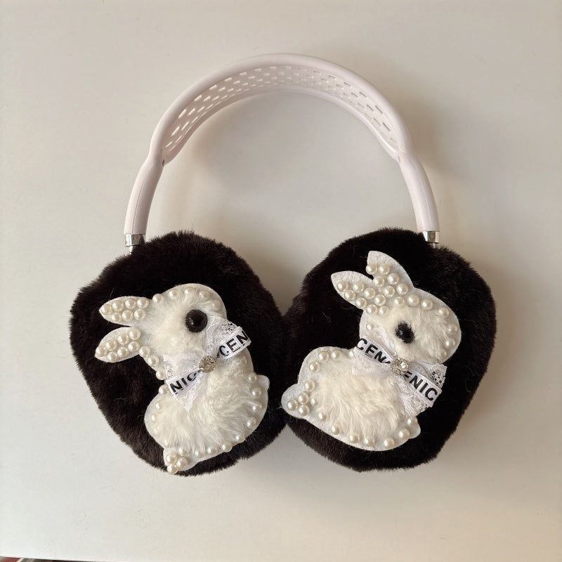 Pearl Bunny Plush Black AirPods Max Case