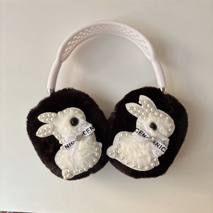 Pearl Bunny Plush Black AirPods Max Case