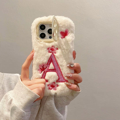 Pink Fuzzy Letter A with Flowers iPhone Case